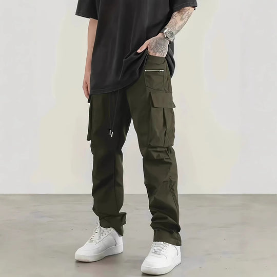 Herren weite Utility-Cargohose mit Tunnelzugbund, Multifunktionstaschen & Reißverschlusstasche Nord Taschen