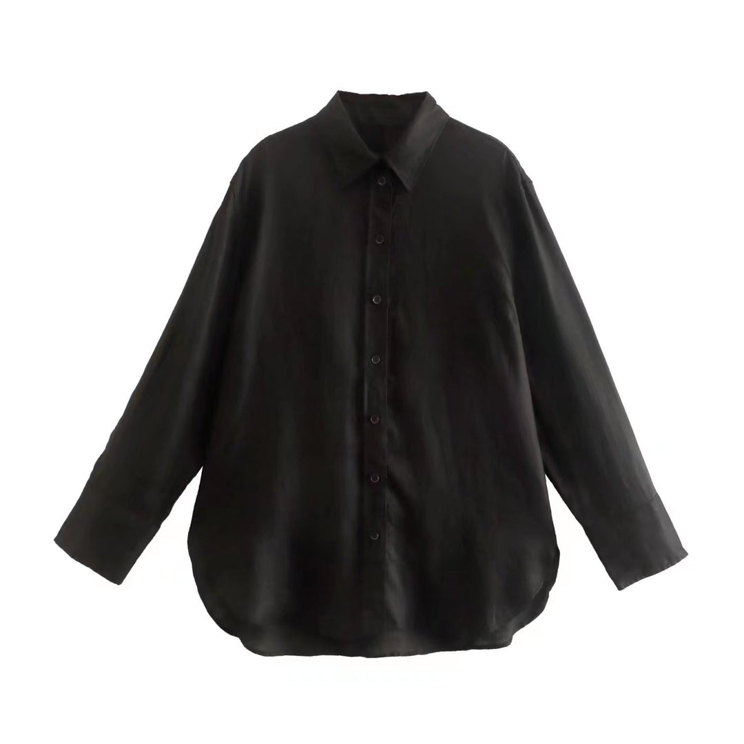Damen Oversize-Hemdbluse mit verlängertem Rückenteil, kastigem Schnitt und durchgehender Knopfleiste Nord Taschen