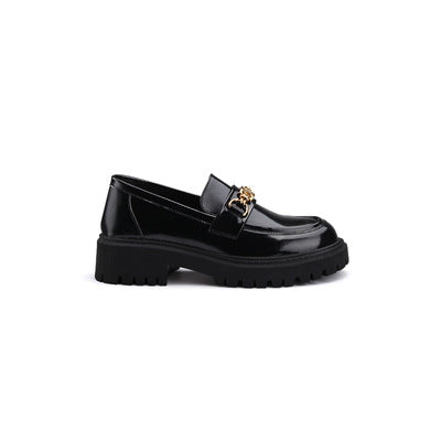 Damen Chunky‑Loafer aus Glattleder mit profilierter Lug‑Sohle und goldener Kettenapplikation Nord Taschen