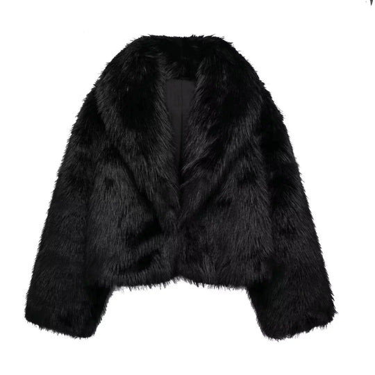 Damen Kurzer Cropped-Kunstpelzblouson mit voluminösem Schalkragen und weicher Innenfütterung Nord Taschen