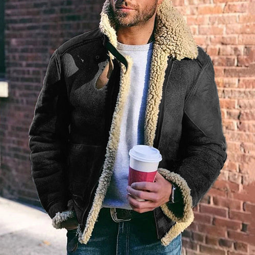 Herren Kurzjacke im Vintage-Shearling-Style mit Reißverschluss und Teddyfutter Nord Taschen