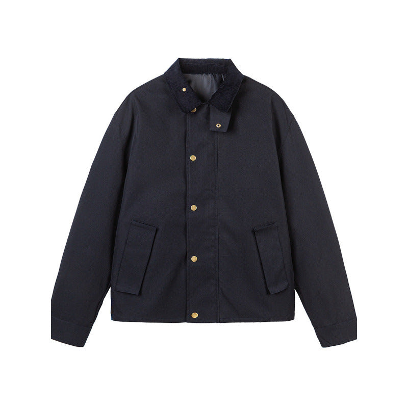 Herren Kurze Boxy-Workerjacke aus robustem Canvas mit Cordkragen und verdeckter Druckknopfleiste Nord Taschen