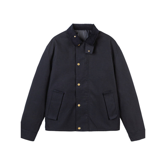 Herren Kurze Boxy-Workerjacke aus robustem Canvas mit Cordkragen und verdeckter Druckknopfleiste Nord Taschen