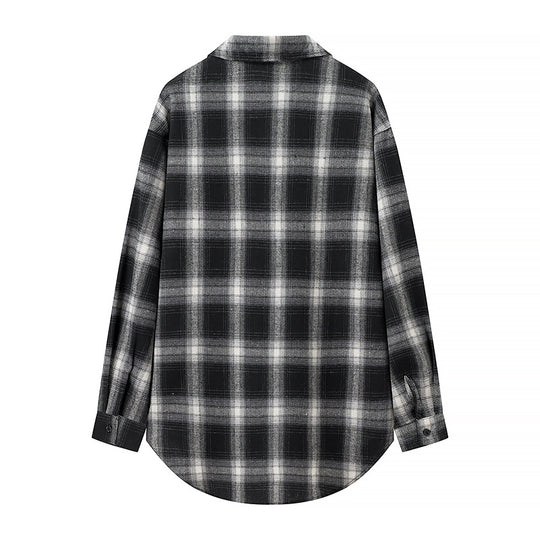 Damen Oversize‑Karo‑Hemdbluse mit aufgesetzten Brusttaschen und abgerundetem Saum Nord Taschen