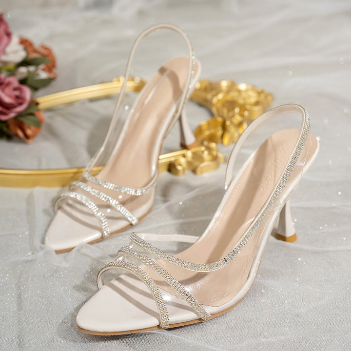 Damen elegante Slingback Sandalen mit strassverziertem Riemen
