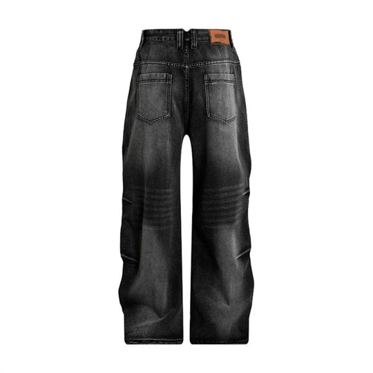 Damen High‑Waist Weite Denim‑Palazzo‑Jeans mit Cargo‑Paspeln und Used‑Waschung Nord Taschen