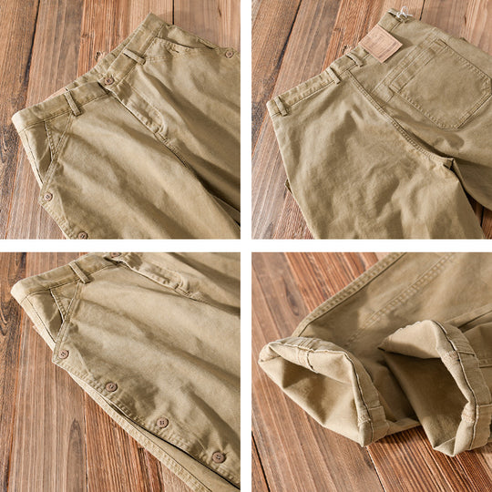 Herren lässige konische Hose mit seitlicher Knopfleiste und Umschlag Nord Taschen