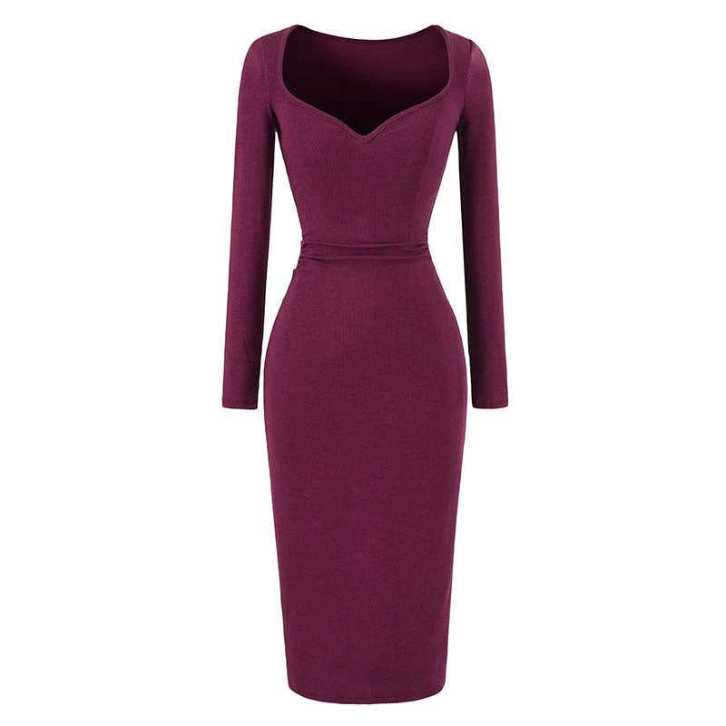 Damen Eng anliegendes Midikleid mit herzförmigem Ausschnitt und langen Ärmeln Nord Taschen