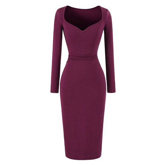 Damen Eng anliegendes Midikleid mit herzförmigem Ausschnitt und langen Ärmeln Nord Taschen