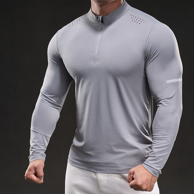 Herren Kompressions-Trainingsshirt mit kurzem Reißverschluss und atmungsaktiver Mesh‑Struktur Nord Taschen