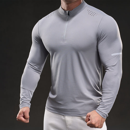 Herren Kompressions-Trainingsshirt mit kurzem Reißverschluss und atmungsaktiver Mesh‑Struktur Nord Taschen