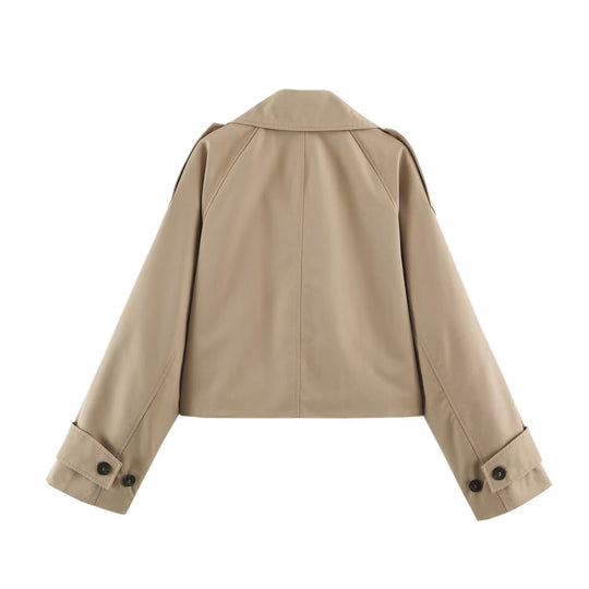 Damen Kurzblouson im Trenchstil mit kastiger Silhouette und doppelreihiger Knopfleiste Nord Taschen