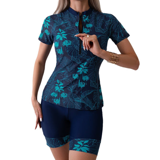 Damen Sportlicher Zweiteiler Badeanzug mit modernem Floral-Design Nord Taschen