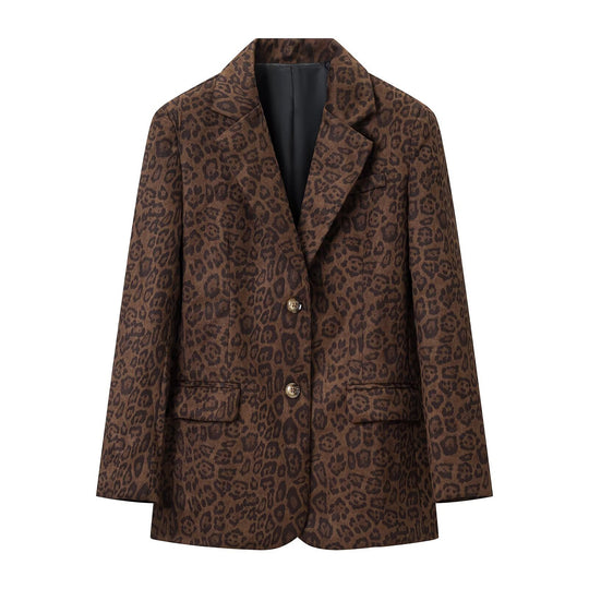 Damen Oversize-Blazer mit Leoprint, Reverskragen und Pattentaschen Nord Taschen
