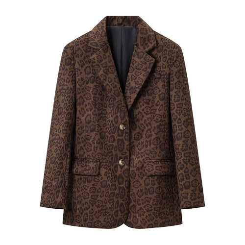 Damen Oversize-Blazer mit Leoprint, Reverskragen und Pattentaschen Nord Taschen