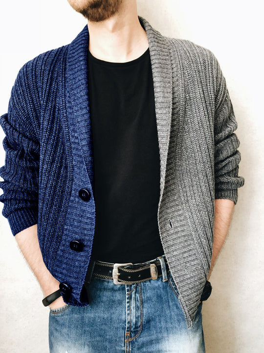 Herren Grobstrick-Cardigan mit Schalkragen, Rippstruktur und markanten Knöpfen Nord Taschen