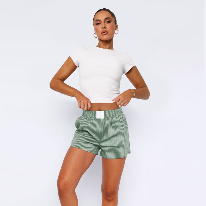 Damen Baumwoll-Shorts mit elastischem Bund und Streifenmuster