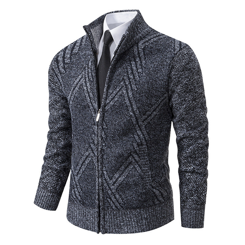 Herren Strick-Zipcardigan mit Stehkragen und strukturiertem Jacquardmuster Nord Taschen