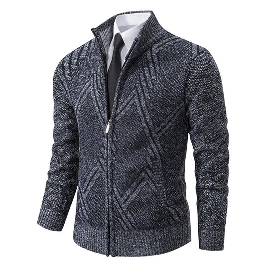 Herren Strick-Zipcardigan mit Stehkragen und strukturiertem Jacquardmuster Nord Taschen