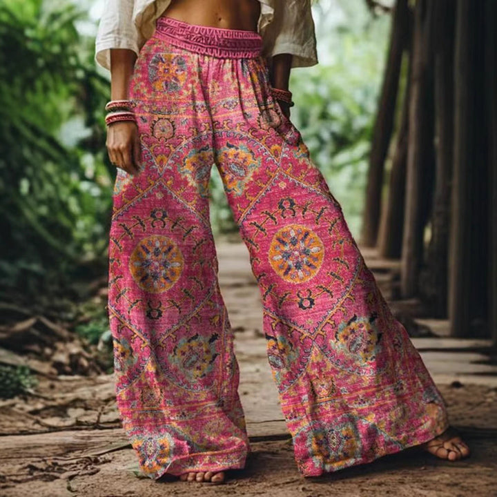 Damen Weite Sommerhose mit buntem Blumen- und Schmetterlingsprint