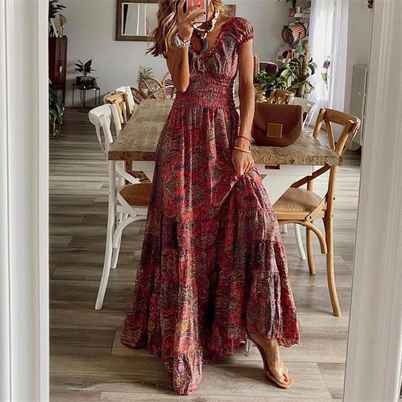 Damen Maxikleid mit Boho-Design und schwingendem Abschluss