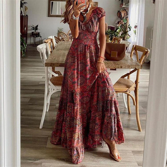 Damen Maxikleid mit Boho-Design und schwingendem Abschluss