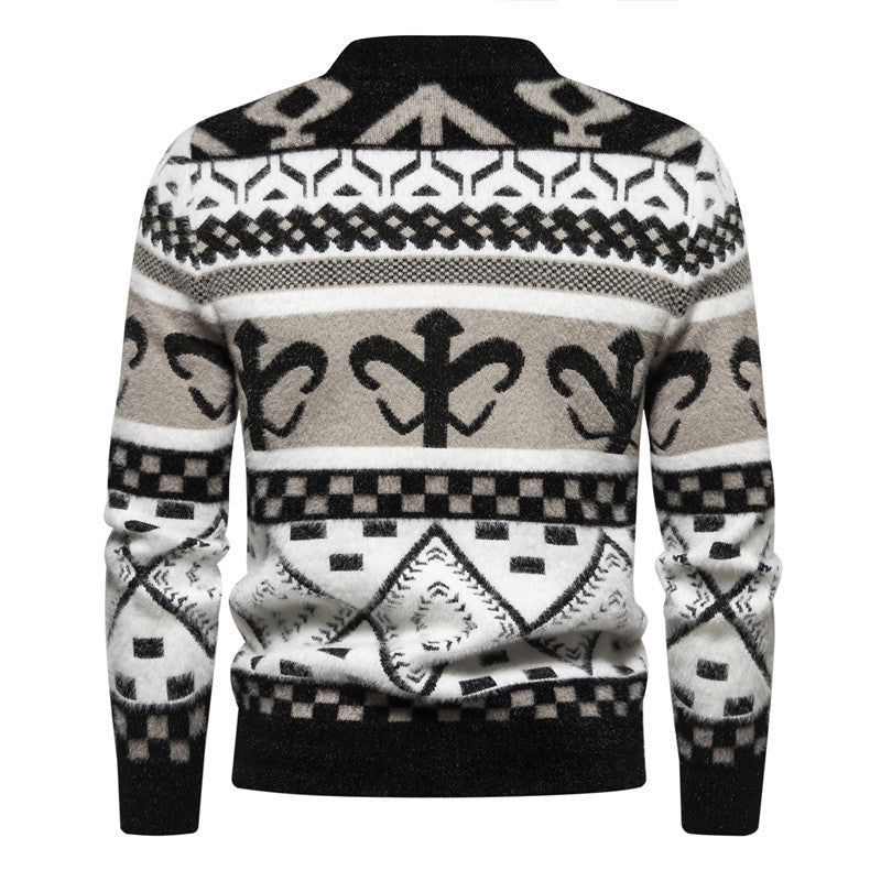 Herren Feinstrick-Mockneck-Pullover mit Jacquardmuster und gerippten Bündchen Nord Taschen