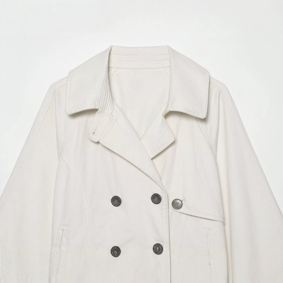 Damen Kurzes Doppelreihiges Trench‑Cape mit weitem Kragen und dreiviertel Ärmeln Nord Taschen