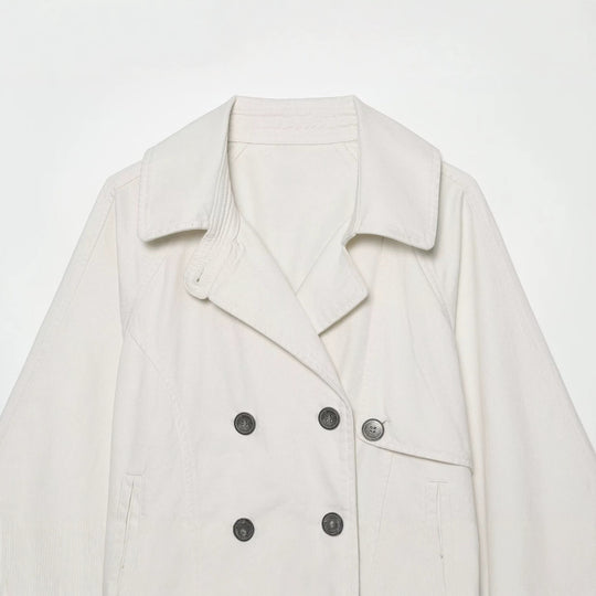 Damen Kurzes Doppelreihiges Trench‑Cape mit weitem Kragen und dreiviertel Ärmeln Nord Taschen