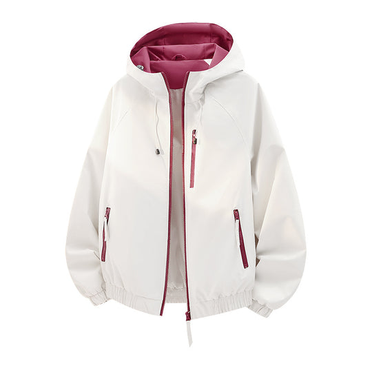 Damen Leichte Kapuzen‑Shelljacke im Urban‑Look mit kontrastfarbenem Futter, Reißverschlusstaschen und elastischem Bund Nord Taschen