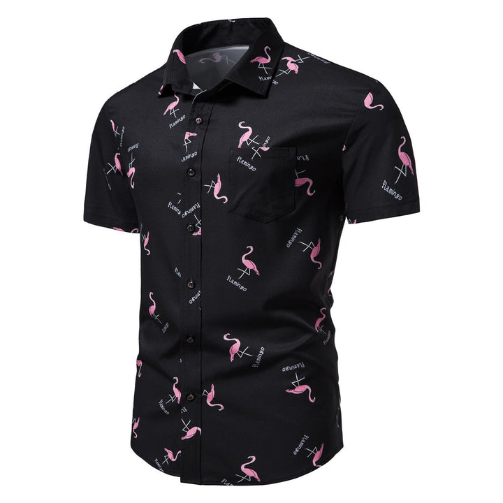 Herren Kurzarmhemd mit modernem Flamingo-Muster