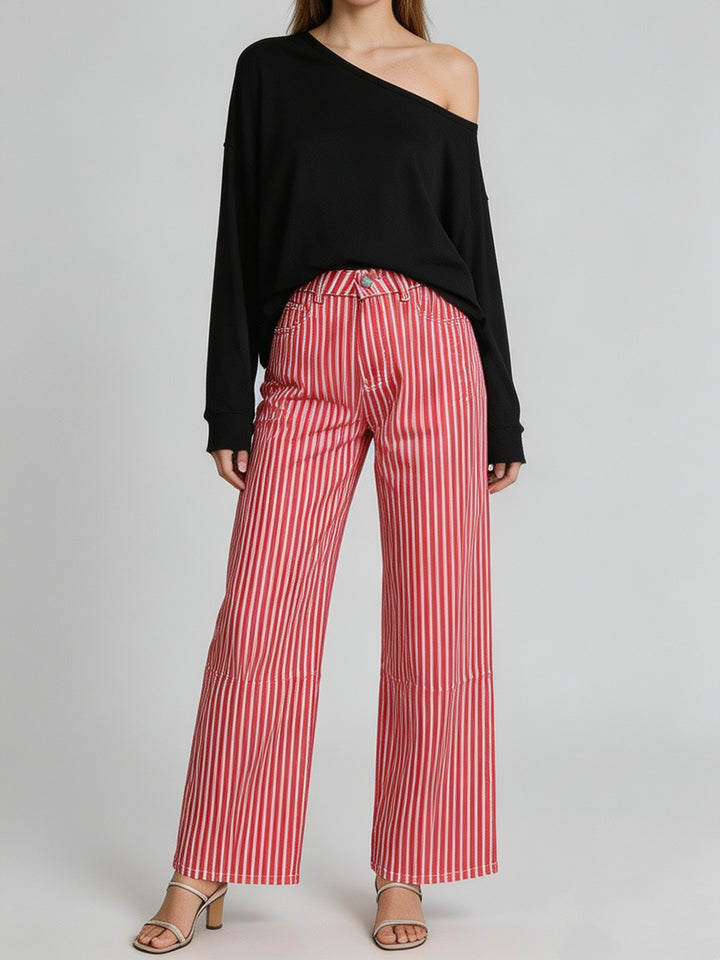 Damen weite High-Waist Palazzohose mit vertikalen Streifenoptik und abgesteppten Kniepartien Nord Taschen