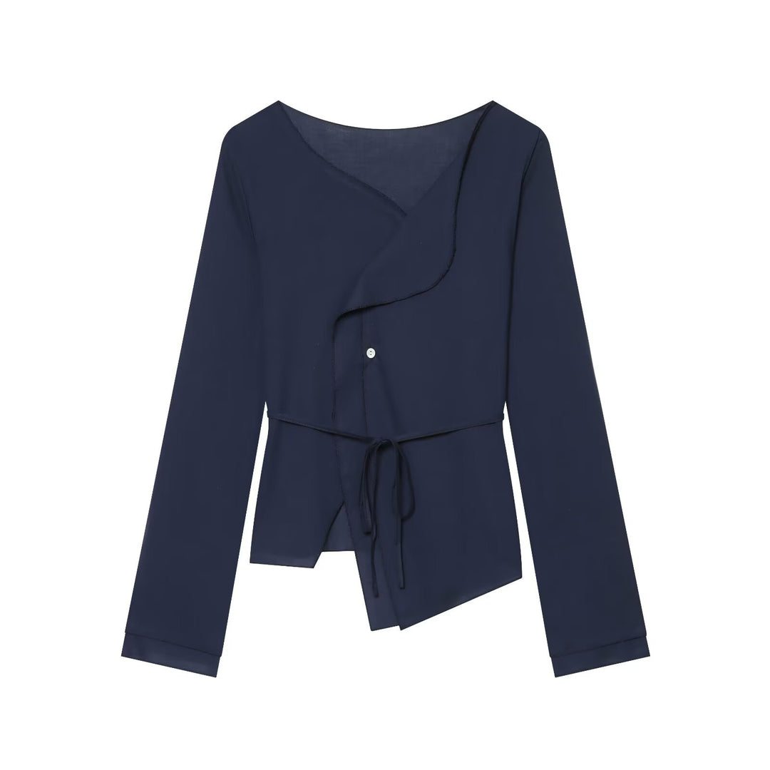 Damen Asymmetrische Wickelbluse mit Volantkante und Taillengürtel Nord Taschen