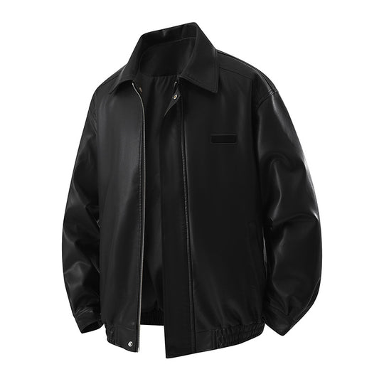 Herren Minimalistische Kunstleder-Blousonjacke mit Hemdkragen, verdecktem Reißverschluss & elastischem Saum Nord Taschen