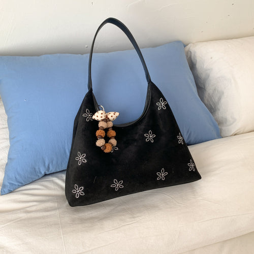Damen Hobo-Tasche aus weichem Veloursleder mit funkelnden Applikationen Nord Taschen