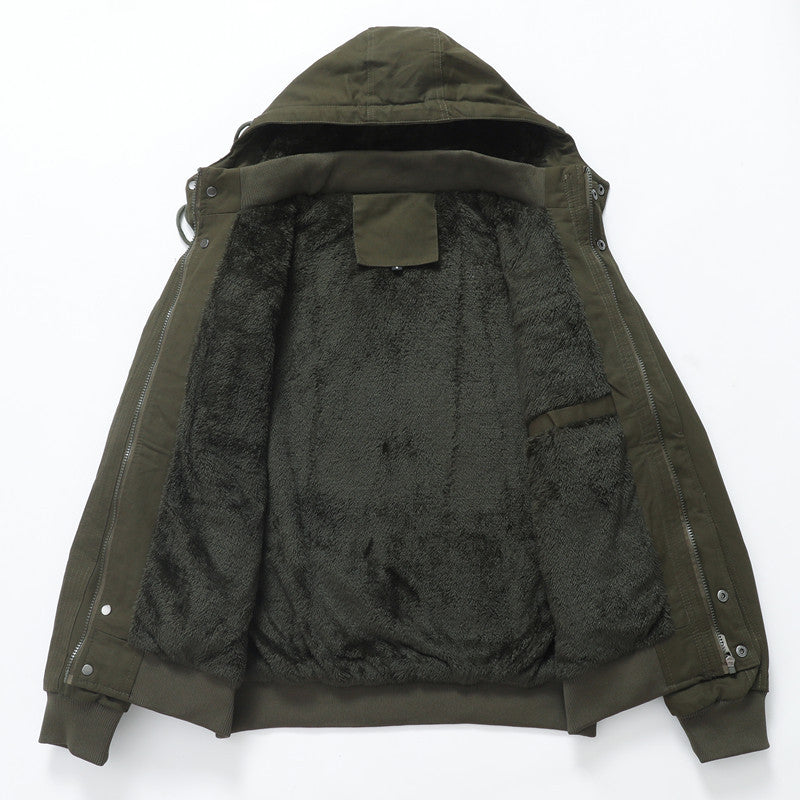 Herren Arbeitsjacke aus Canvas mit Teddy-Innenfutter, Kapuze und Utility-Taschen Nord Taschen