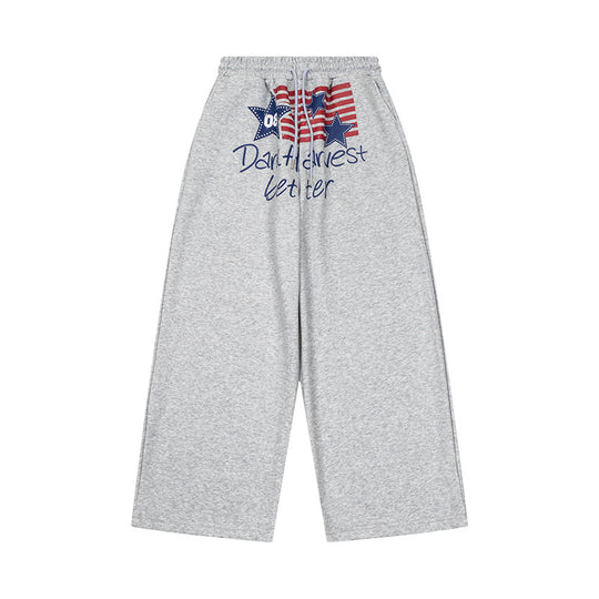Damen Weite Culotte-Loungehose mit hohem Komfortbund, Kordelzug und Stern-Flaggen-Print Nord Taschen
