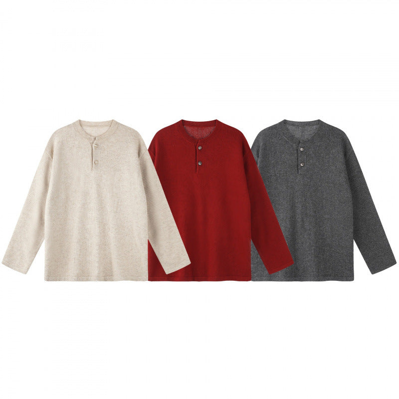 Unisex Oversize-Strickpullover mit Henley-Knopfleiste, geradem Saum und leichter Struktur Nord Taschen