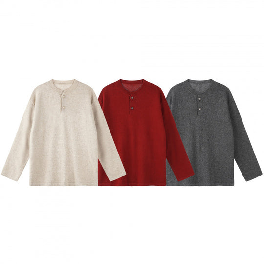 Unisex Oversize-Strickpullover mit Henley-Knopfleiste, geradem Saum und leichter Struktur Nord Taschen