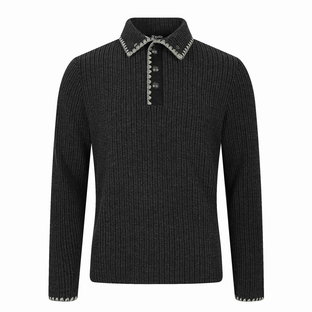 Herren Gerippter Polokragen-Pullover mit Ziernaht und Knopfleiste Nord Taschen