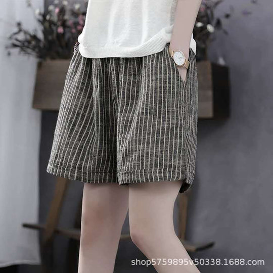 Damen Leichte Baumwollshorts mit Streifendessin Nord Taschen