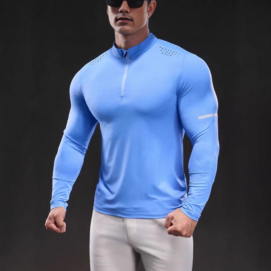 Herren Kompressions-Trainingsshirt mit kurzem Reißverschluss und atmungsaktiver Mesh‑Struktur Nord Taschen