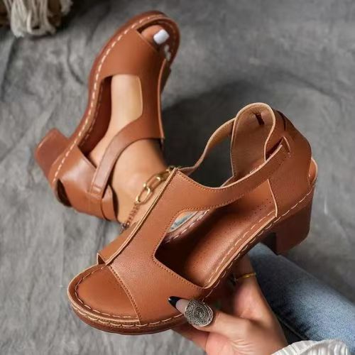 Damen Offene Blockabsatzsandalen mit seitlicher Schnalle