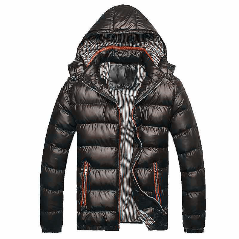 Herren Glänzende gesteppte Kapuzenjacke mit Thermo-Polsterung und gestreiftem Innenfutter Nord Taschen