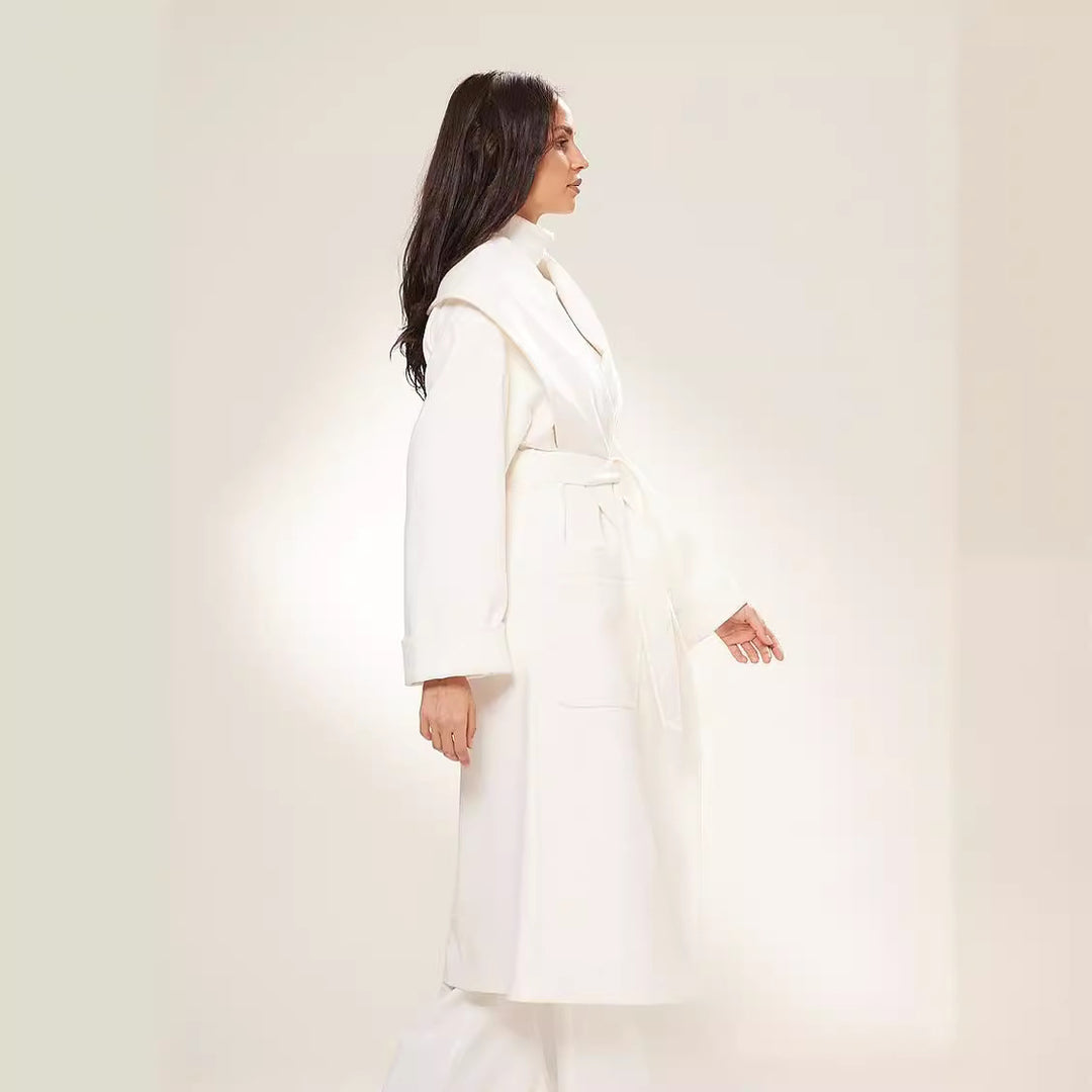 Damen Langer Oversize-Wickelmantel mit großzügigem Schalkragen und Bindegürtel Nord Taschen