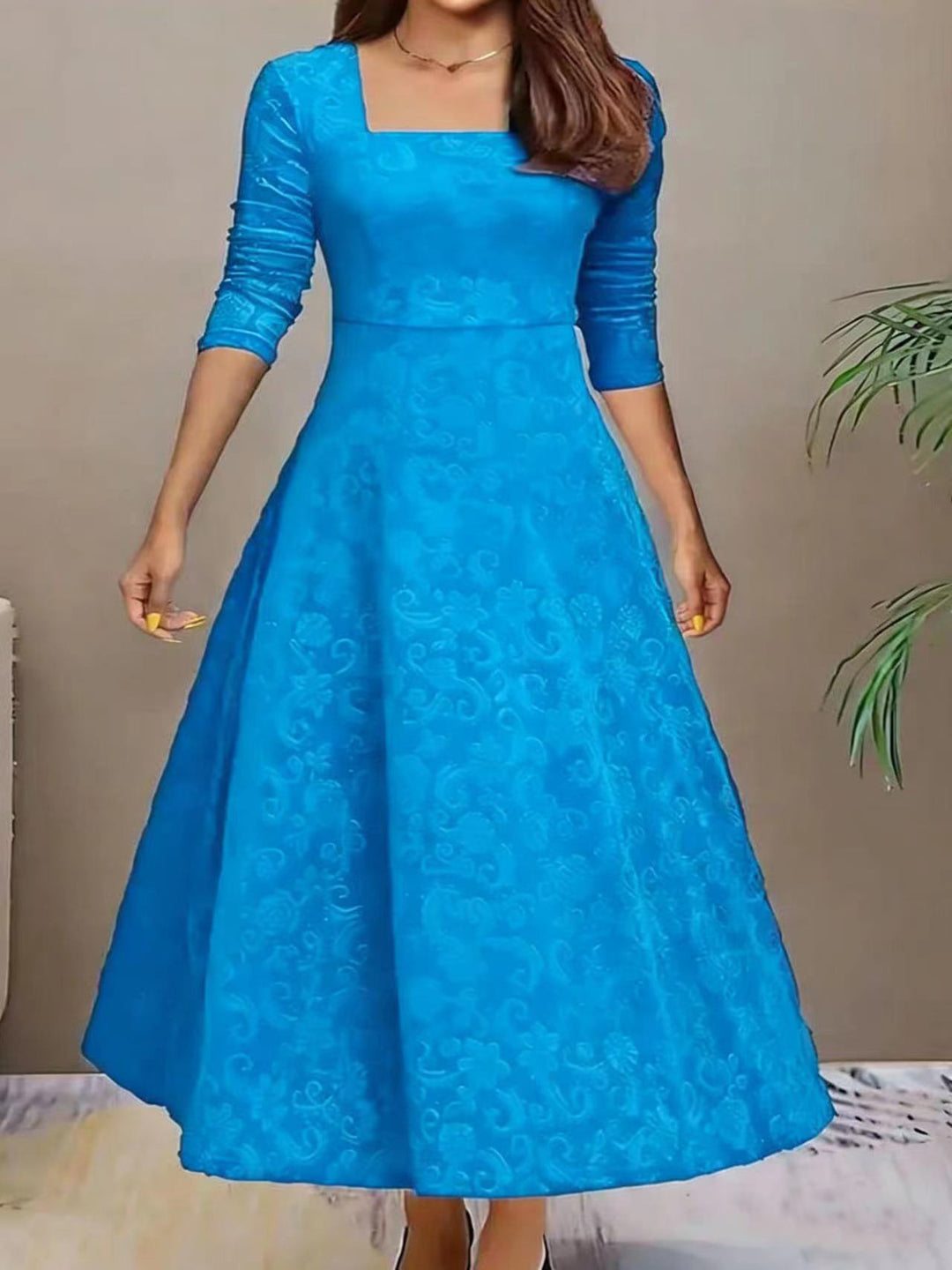 Damen Samtkleid mit quadratischem Ausschnitt und ausgestelltem Tellerrock Nord Taschen