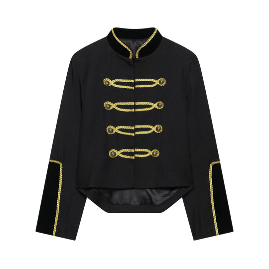 Damen Kurzblazer im Militärstil mit goldener Kordverzierung und Schwalbenschwanz Nord Taschen