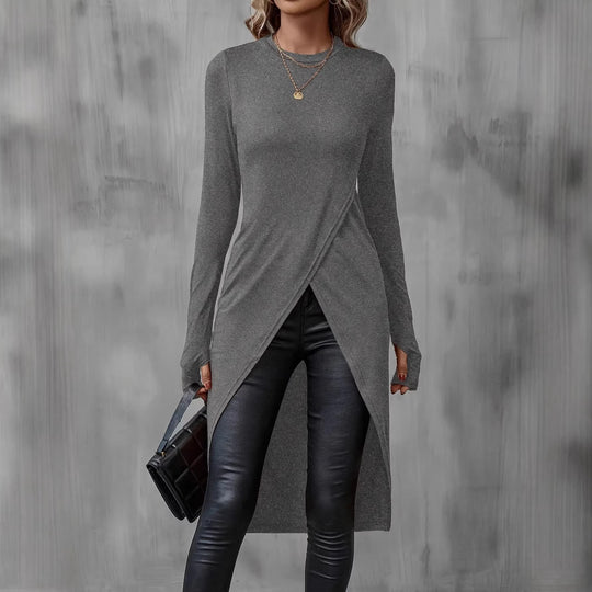 Damen Elegantes Wickelkleid mit langen Ärmeln Nord Taschen