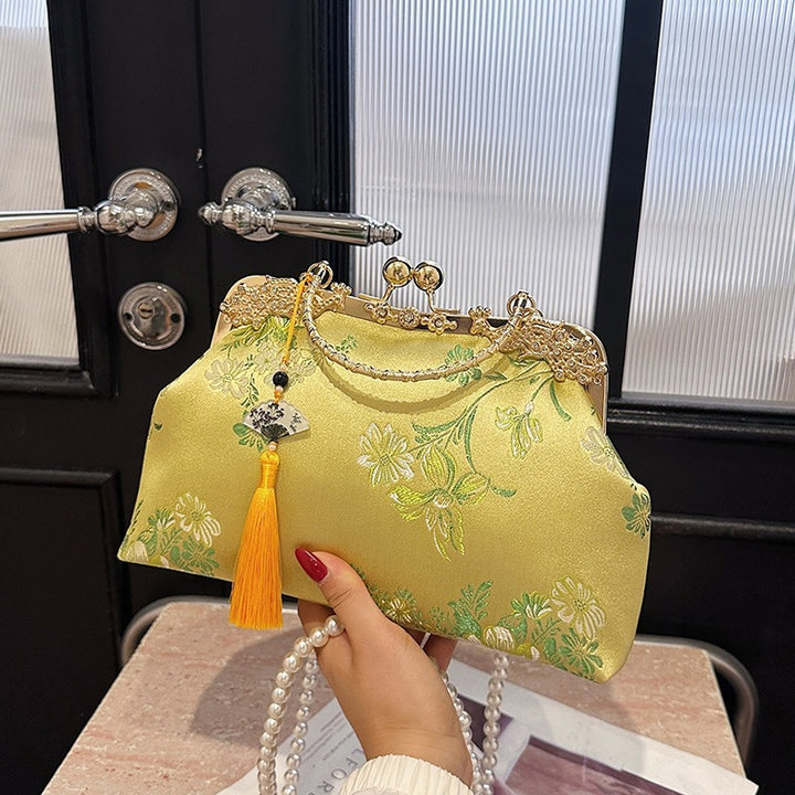 Damen elegante Clutch-Tasche mit floralen Akzenten und perlenbesetztem Tragegriff Nord Taschen