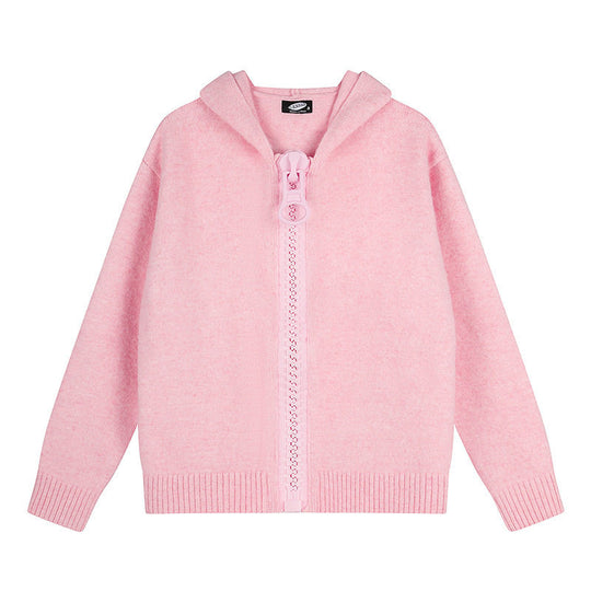 Damen Kapuzen-Strickjacke mit übergroßem Reißverschluss und softem Mohair-Mix Nord Taschen